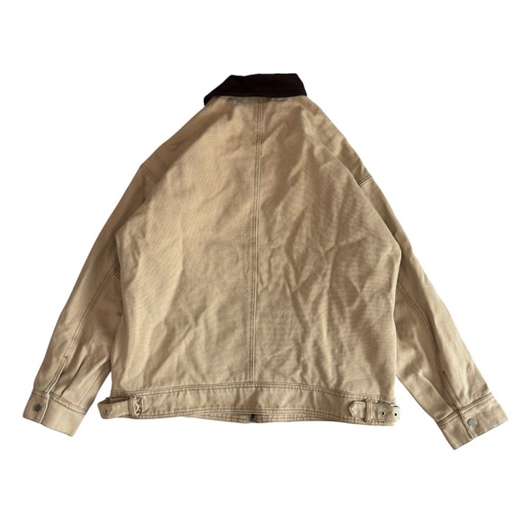 Lioness Beige Canvas Bomber Jacket with Dark Brown Corduroy Collar - Picture 2 of 3